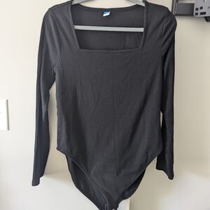 Black Ribbed Long Sleeve Bodysuit